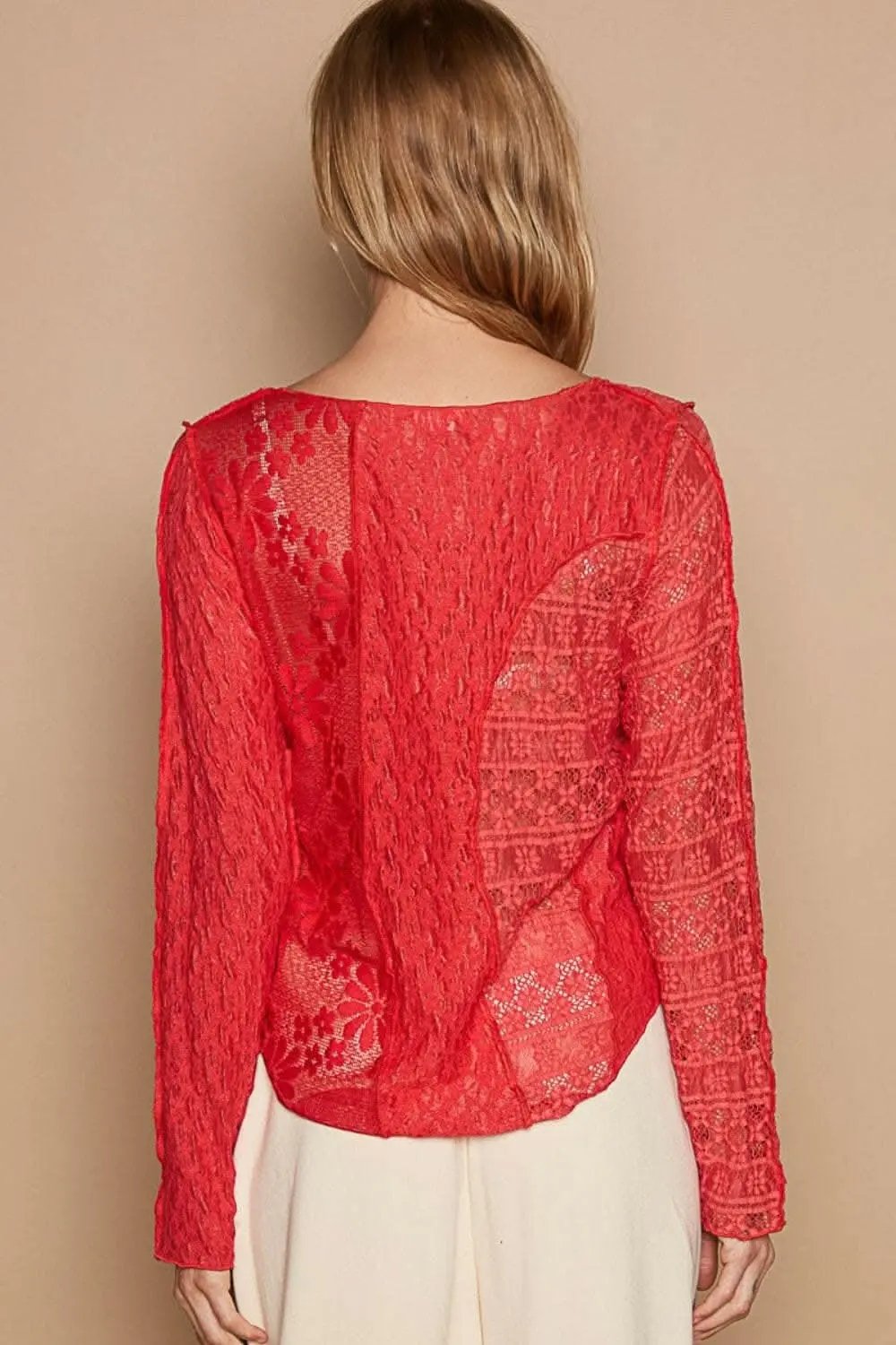POL Exposed Seam Long Sleeve Lace Knit Top - Love Salve